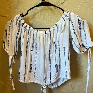 White and Blue Crop Top